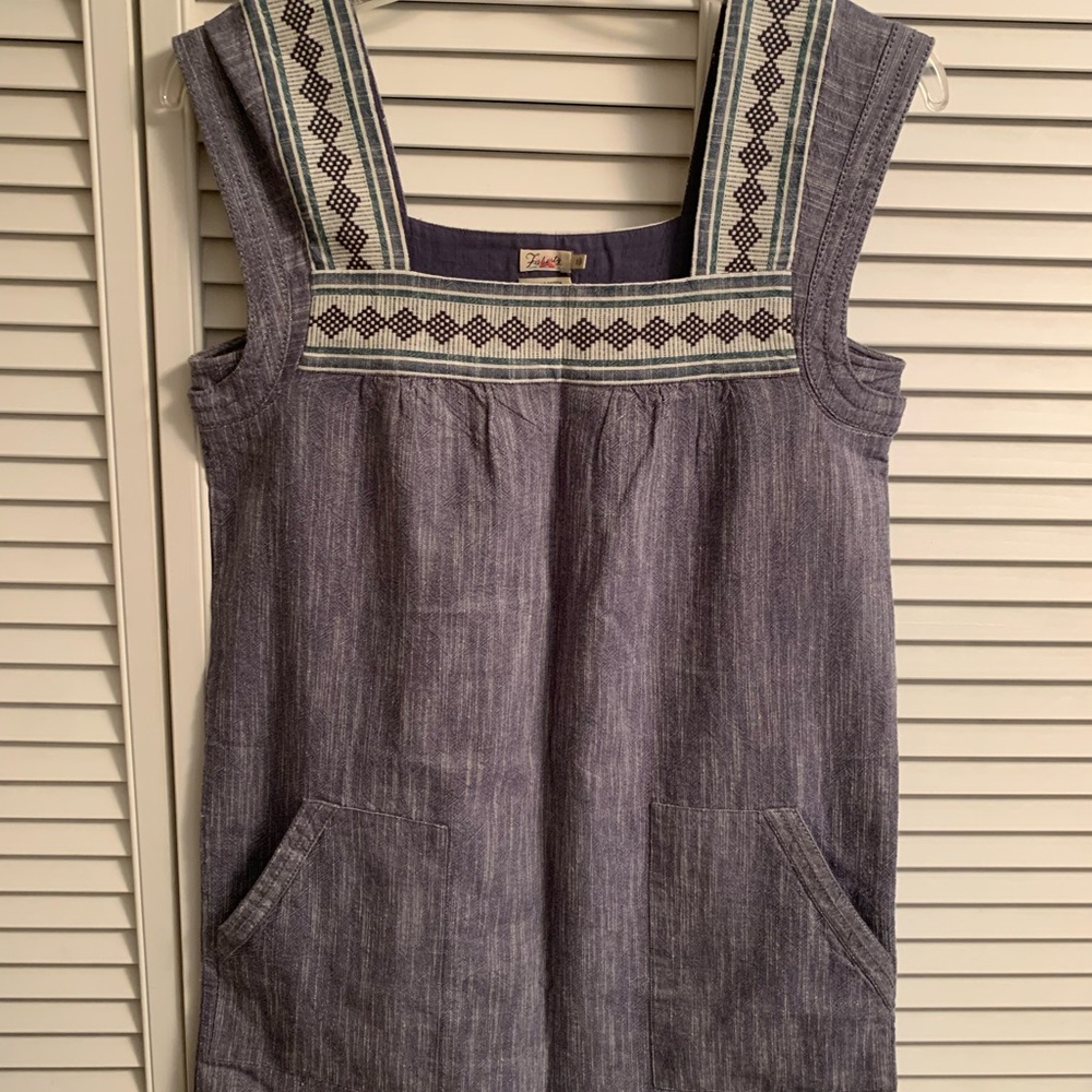 Faherty Cotton Dress in Denim Blue with Patterned Trim